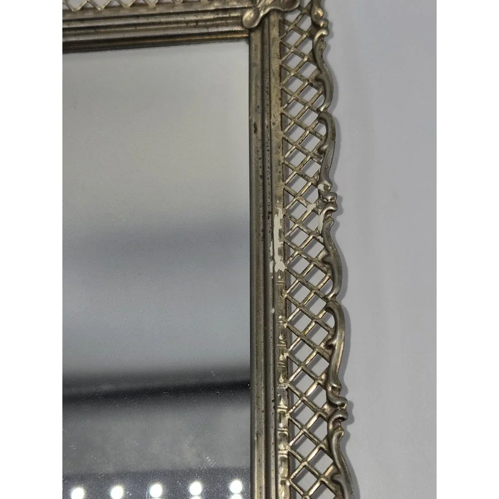 Vintage Hollywood Regency Gold Tone Filigree Wall Mirror Ornate Metal Frame